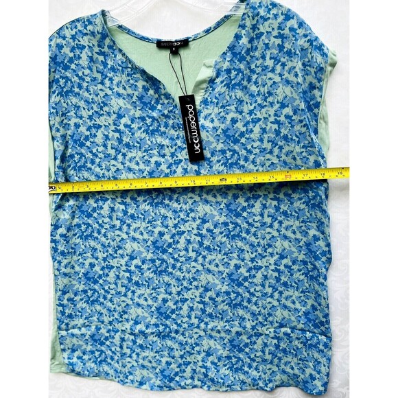 Papermoon Blue Floral Blouse Womens Small Sheer Flutter Sleeve Boho Chic Office - Picture 7 of 14